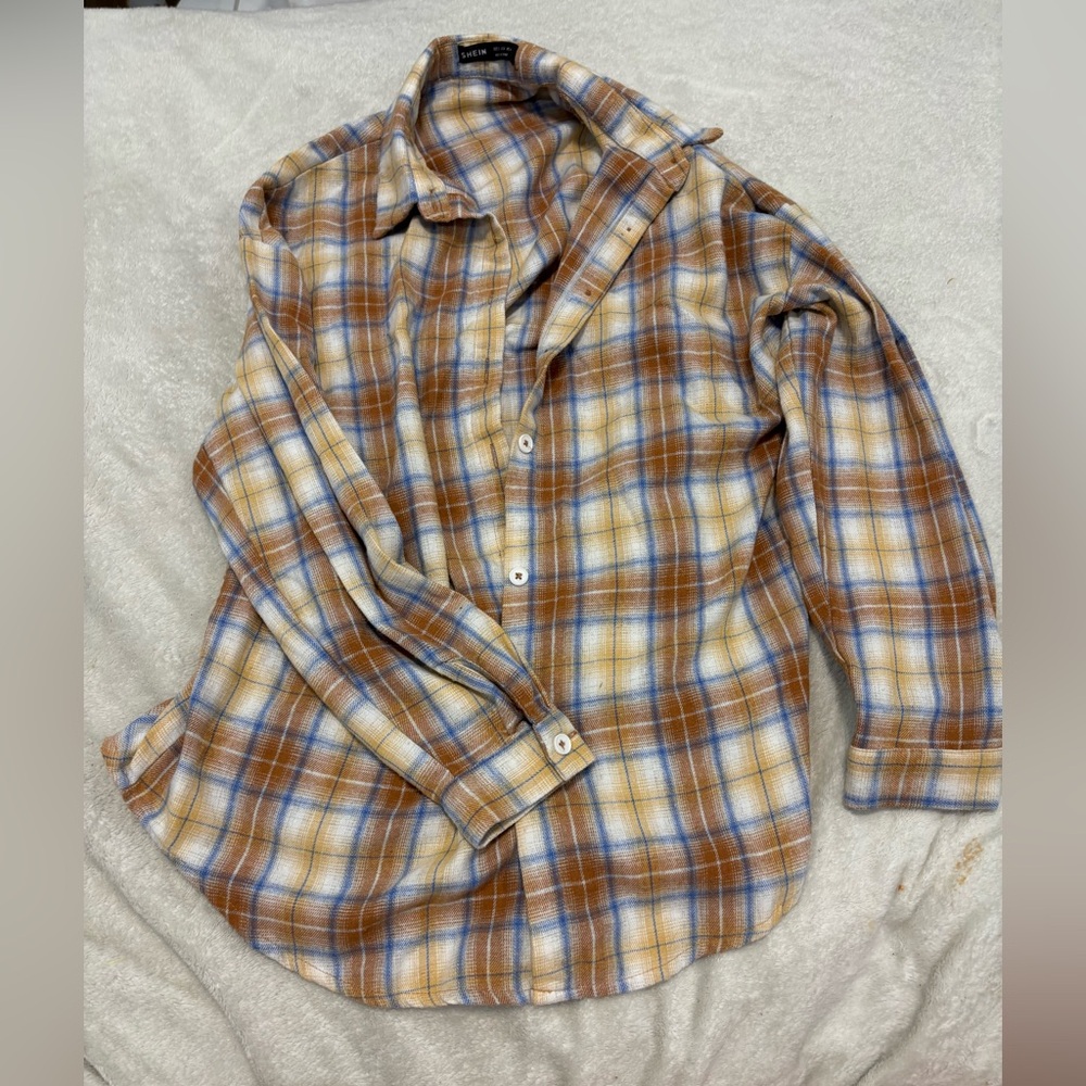 Plaid Shirt in Brown, Blue and Cream